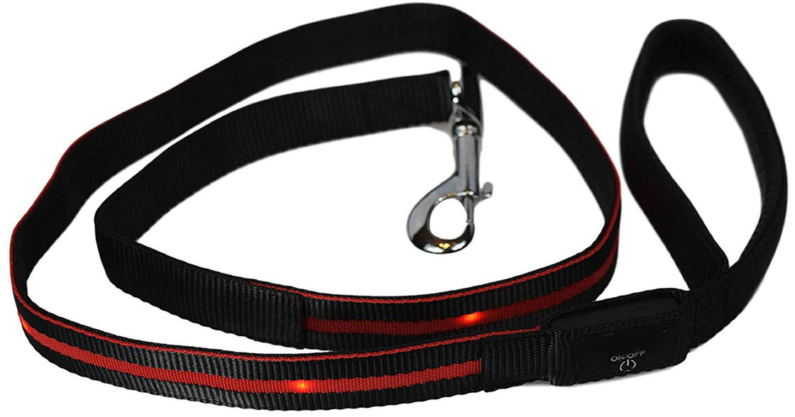 Reflective LED Light Dog Leash Soft Padded Handle For Safety Comfort